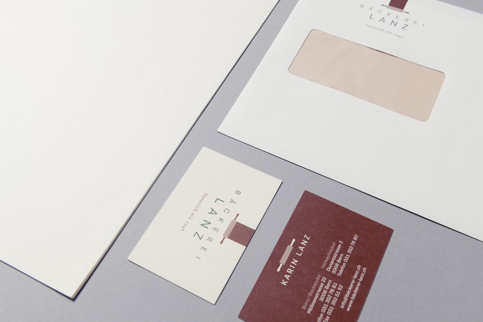 durchzwei, Bäckerei Lanz, Corporate Design, Geschäftsdrucksachen durchzwei, Bäckerei Lanz, Corporate Design, Visitenkarte, Briefpapier, Kuvert